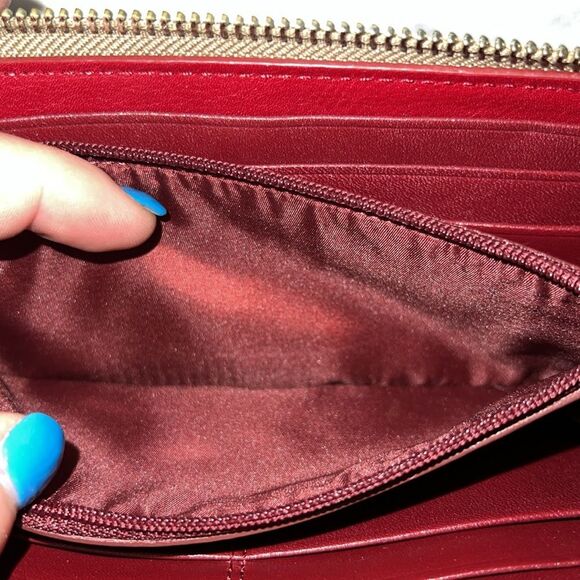 Coach Legacy Signature Stripe Accordion Zip Style 48032 Khaki Black Cherry - Picture 12 of 16